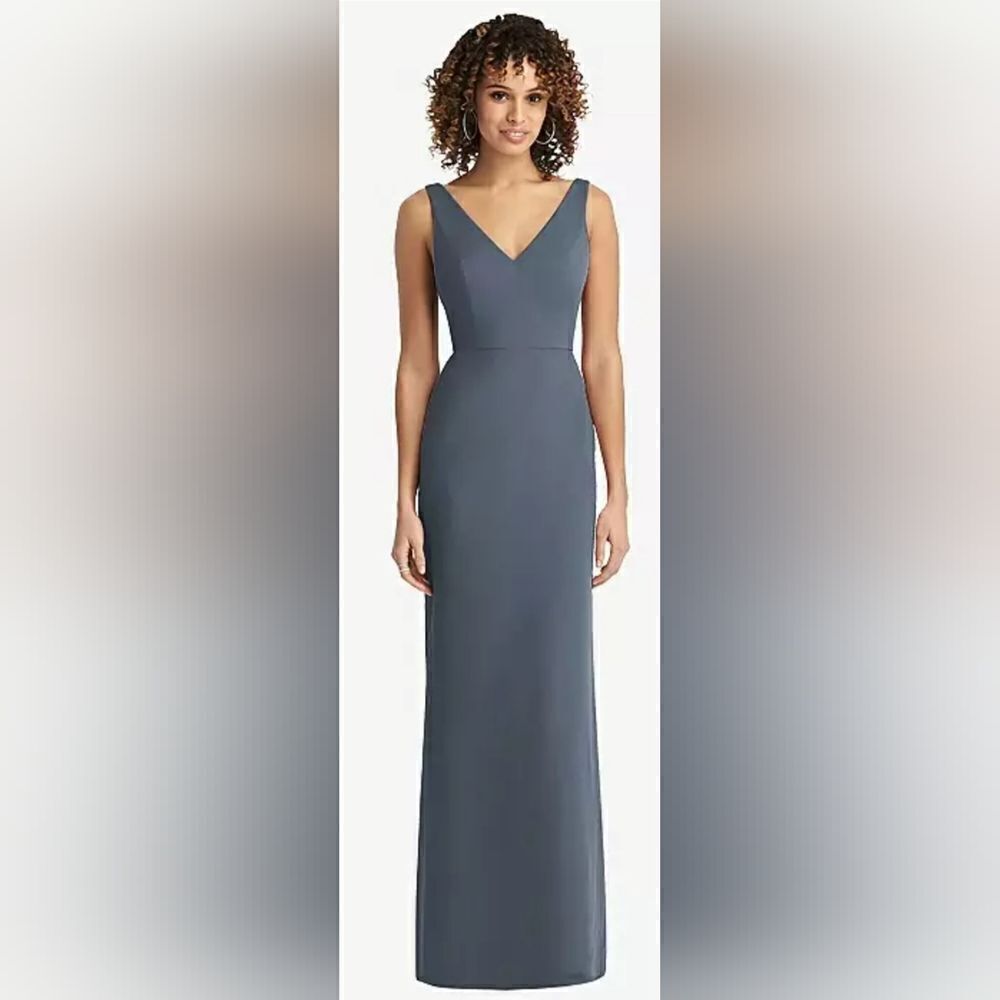 Social Bridesmaids 8194 TIE BACK CHIFFON TRUMPET GOWN IN SILVERSTONE NWOT sz 12